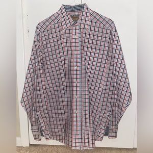 Ariat Men’s Long sleeve button up, Peach, Navy, Baby Blue strips, Large